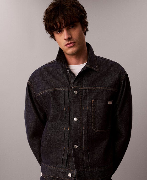 Pleated Denim Trucker Jacket